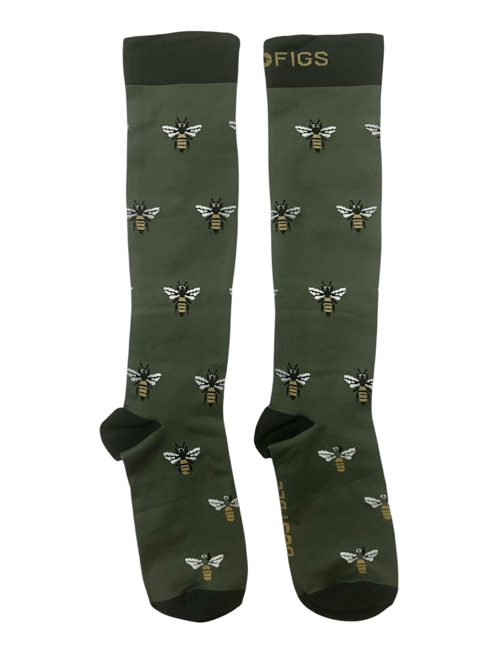 FIGS Busy Bee Moss Green Knee High Compression Socks Size S Work Travel